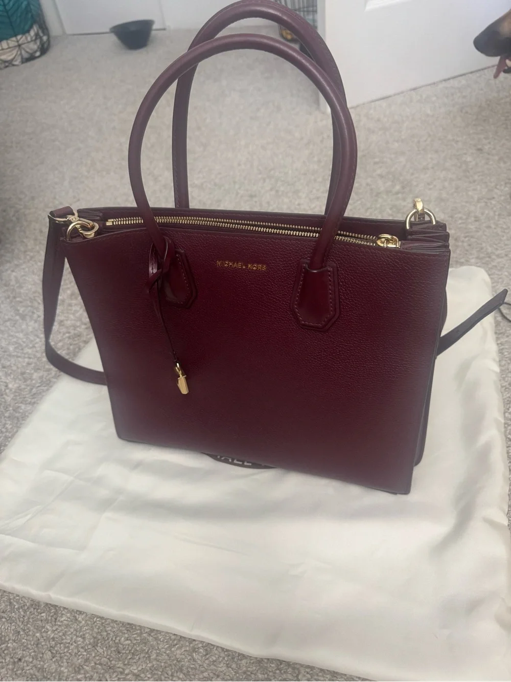 Michael Kors Burgundy Leather Satchel with Gold Hardware